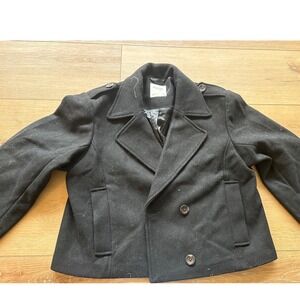 Abercrombie & Fitch Womens Black Wool Blend Pea Coat Jacket size large cropped